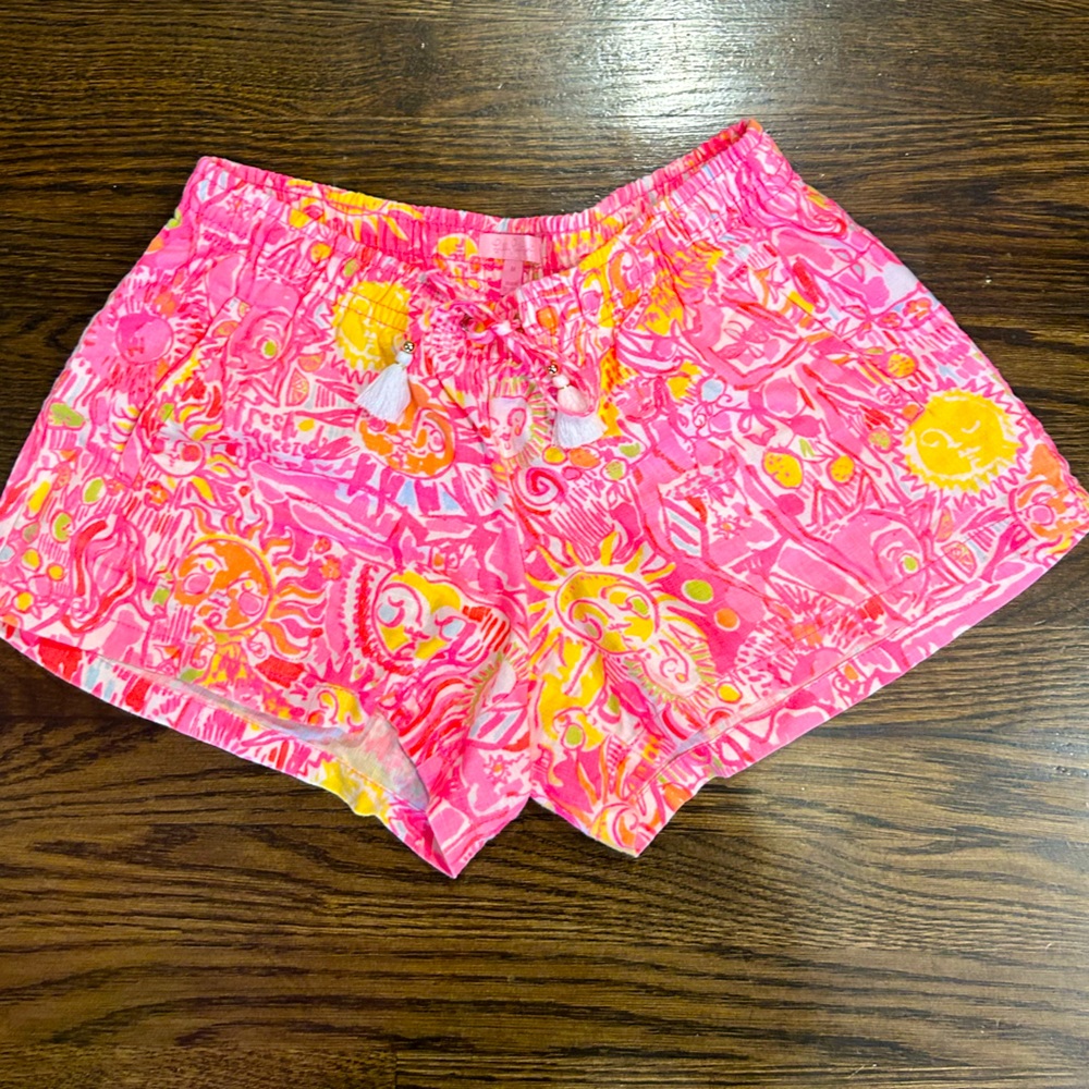 💖☀️ Lilly Pulitzer pull on, drawstring linen shorts, size Med, GUC!